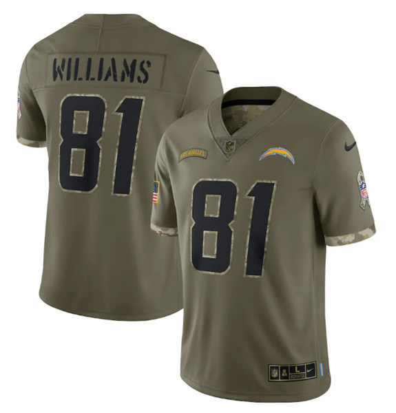 Men's Los Angeles Chargers #81 Mike Williams 2022 Olive Salute To Service Limited Stitched Jersey - Jersey