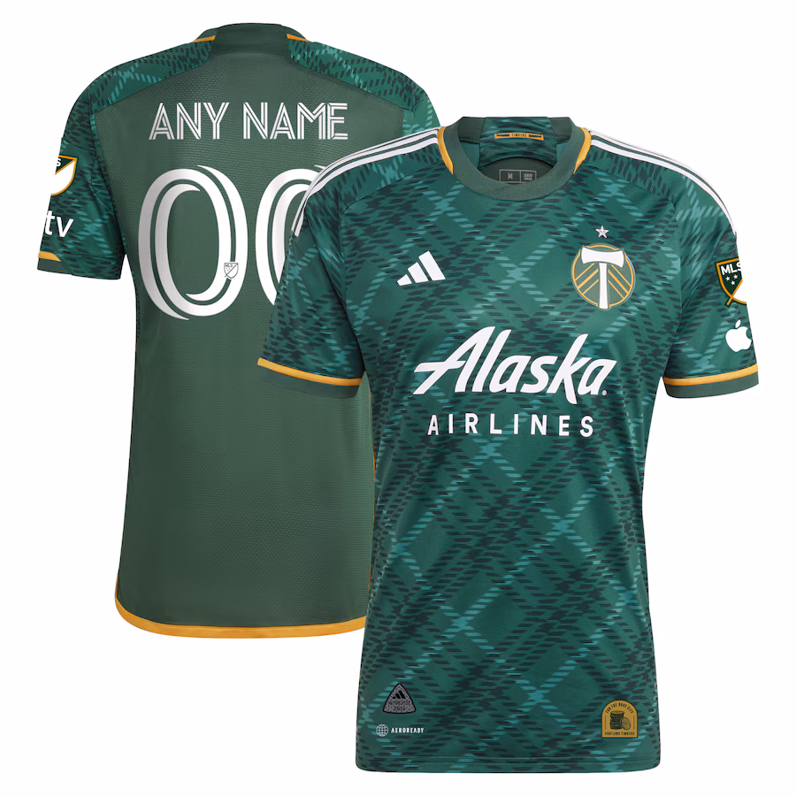 Men's Portland Timbers adidas Green 2023 Portland Plaid Kit Authentic Custom Jersey - Jersey