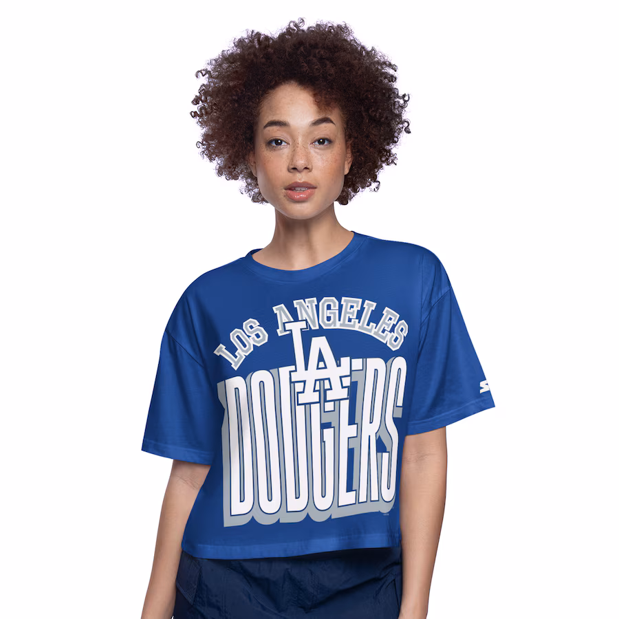Women's Los Angeles Dodgers Starter Royal Play the Ball Boxy Cropped T-Shirt - Jersey