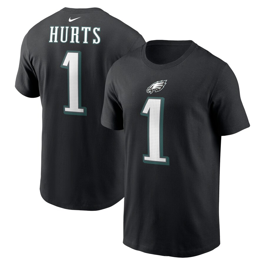 Men's Philadelphia Eagles Jalen Hurts Nike Black Player Name & Number T-Shirt - Jersey