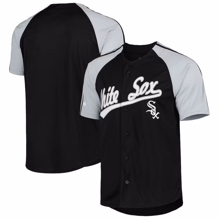 Men's Chicago White Sox Stitches Black Button-Down Raglan Fashion Jersey - Jersey