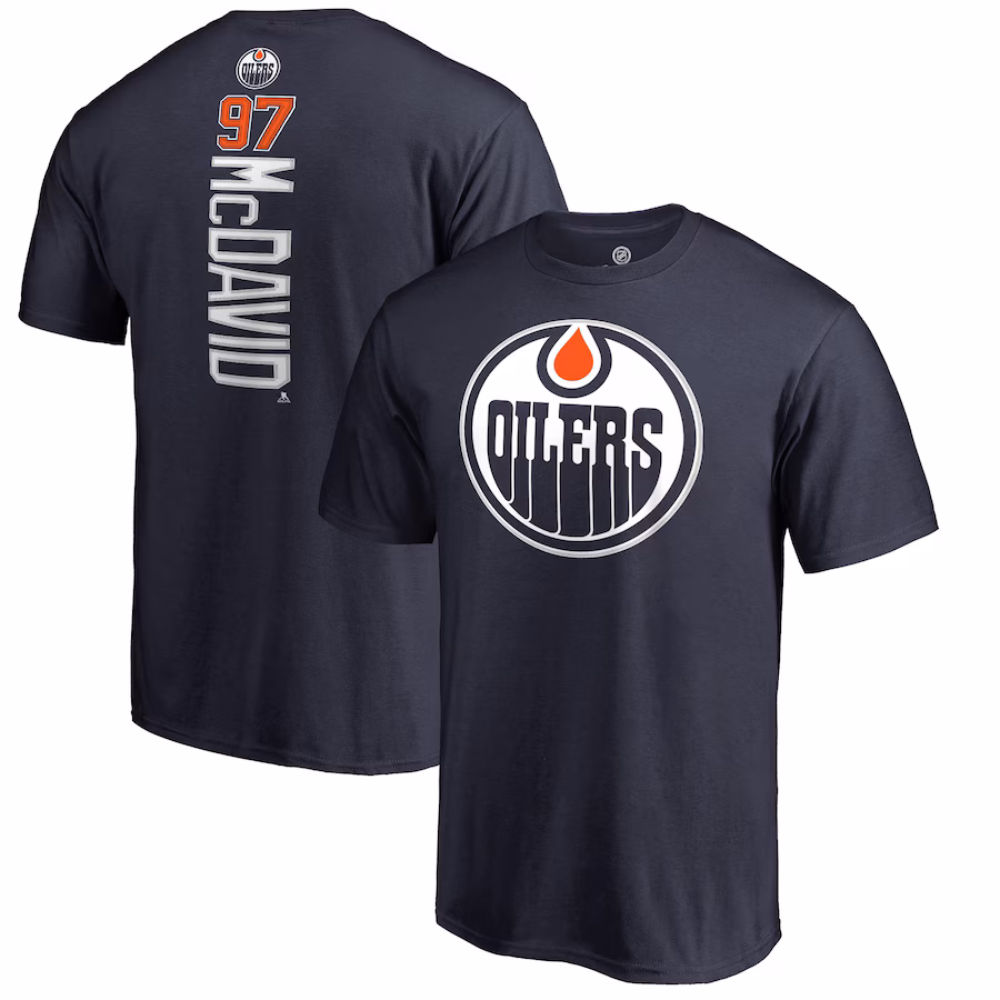 Men's Edmonton Oilers Connor McDavid Navy Backer Name & Number T-Shirt - Jersey
