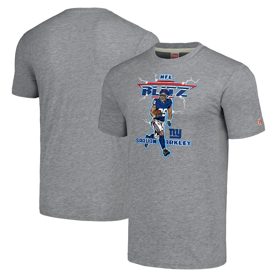 Men's New York Giants Saquon Barkley Homage Heathered Gray NFL Blitz Player Tri-Blend T-Shirt - Jersey