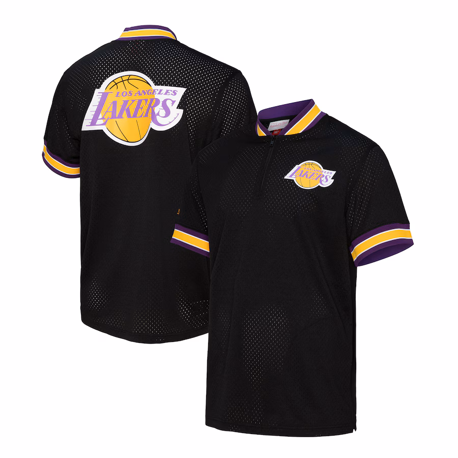 Men's Los Angeles Lakers  Mitchell & Ness Black Mesh Quarter-Zip Top - Jersey