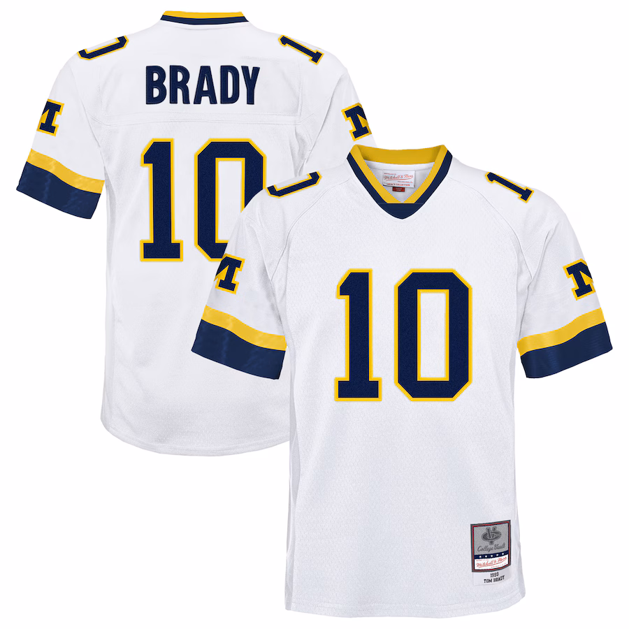Youth Mitchell & Ness Tom Brady White Michigan Wolverines 1999 College Vault Legacy Jersey - Jersey