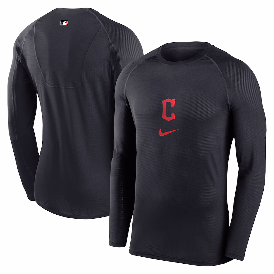 Men's Cleveland Guardians Nike Navy Base Layer Raglan Performance Long Sleeve T-Shirt - Jersey