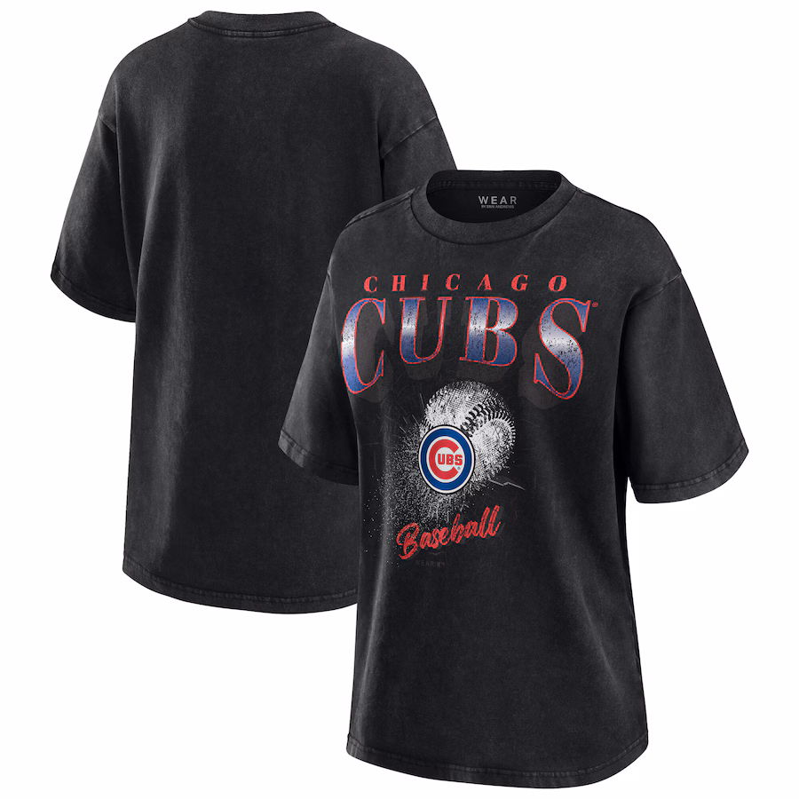 Women's Chicago Cubs WEAR by Erin Andrews Charcoal Boyfriend T-Shirt - Jersey