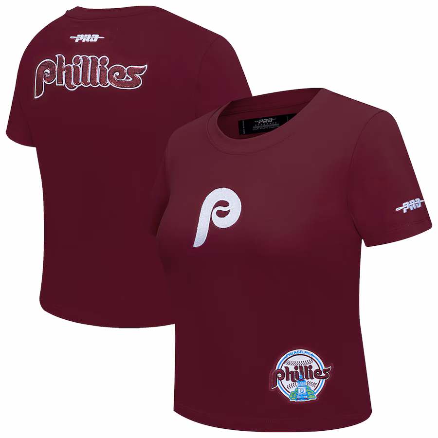 Women's Philadelphia Phillies Pro Standard Burgundy Game Day Classics Baby Doll Cropped T-Shirt - Jersey