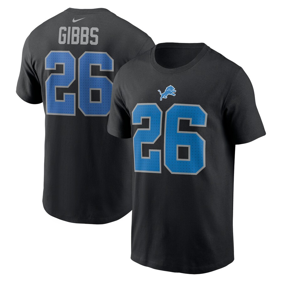 Men's Detroit Lions Jahmyr Gibbs Nike Black Name & Number T-Shirt - Jersey