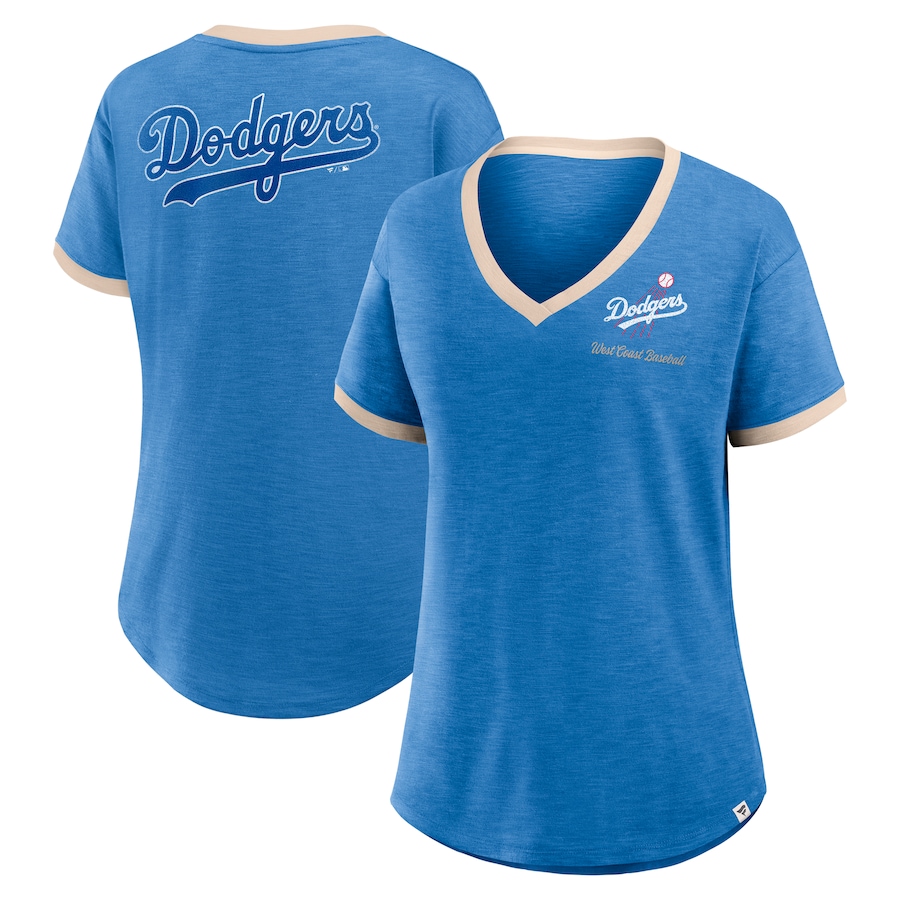 Women's Los Angeles Dodgers Fanatics Royal Binge Worthy Stadium Slub V-Neck T-Shirt - Jersey