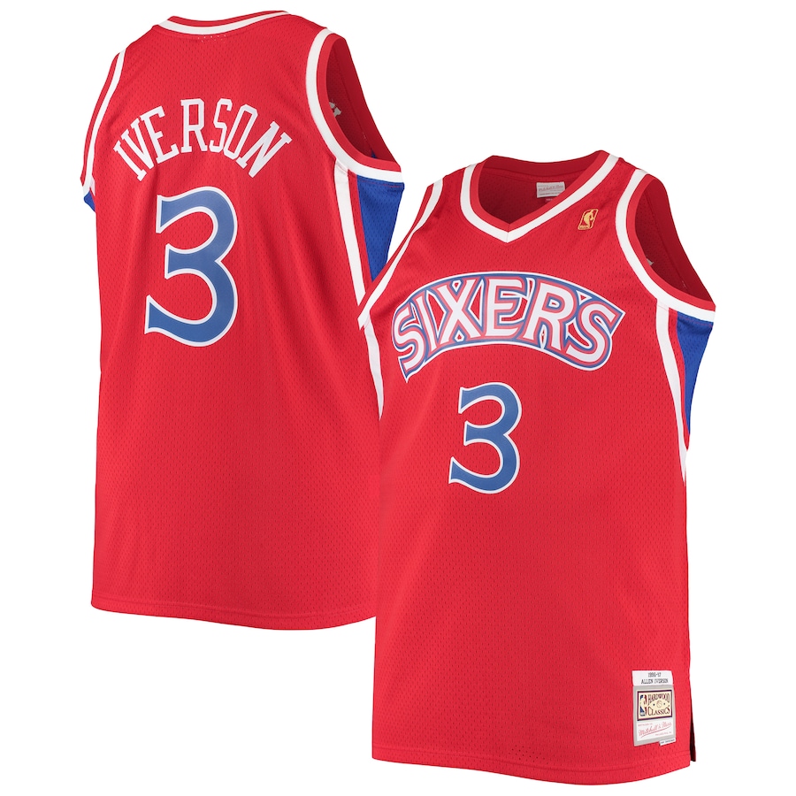 Men's Philadelphia 76ers Allen Iverson Mitchell & Ness Red 1996/97 Big & Tall Hardwood Classics Swingman Jersey - Jersey