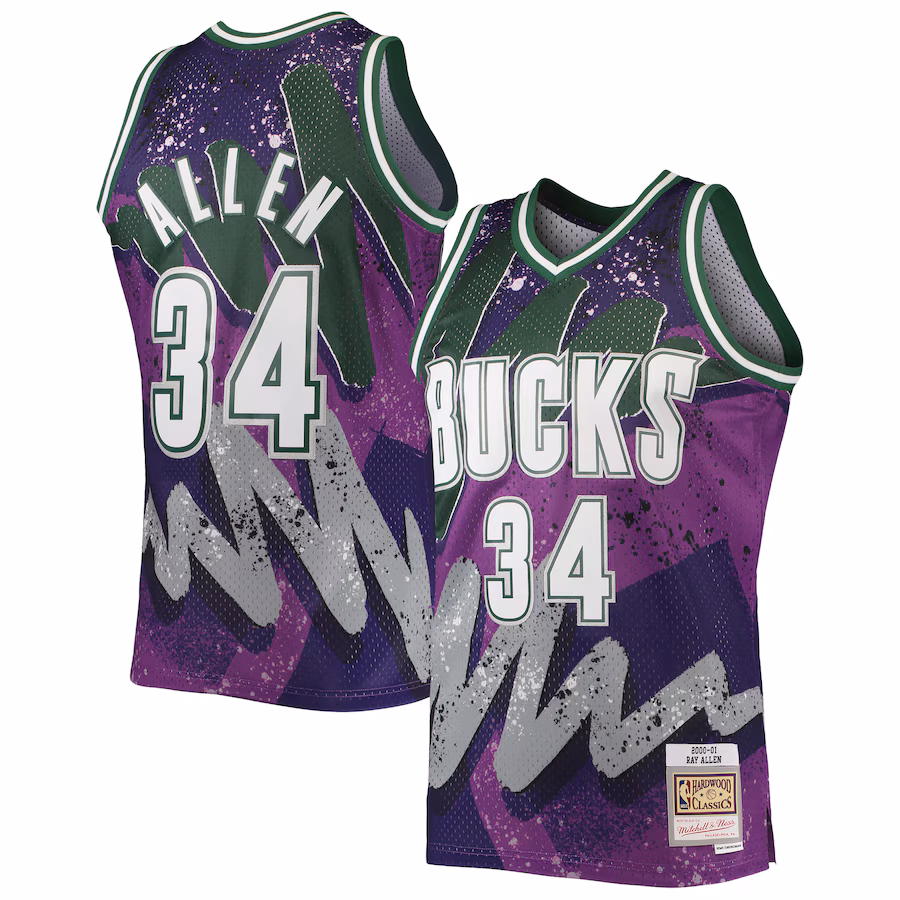 Men's Milwaukee Bucks Ray Allen Mitchell & Ness Purple Hardwood Classics 2000/01 Hyper Hoops Swingman Jersey - Jersey