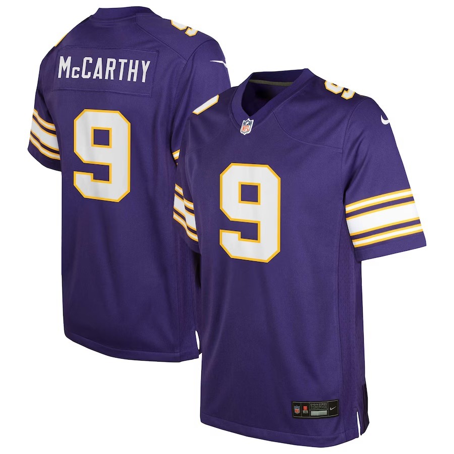 Youth Minnesota Vikings J.J. McCarthy Nike Purple Classic Alternate Player Game Jersey - Jersey