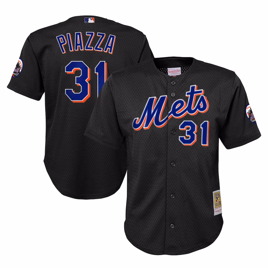 Youth New York Mets Mike Piazza Mitchell & Ness Black Cooperstown Collection Mesh Batting Practice Jersey - Jersey