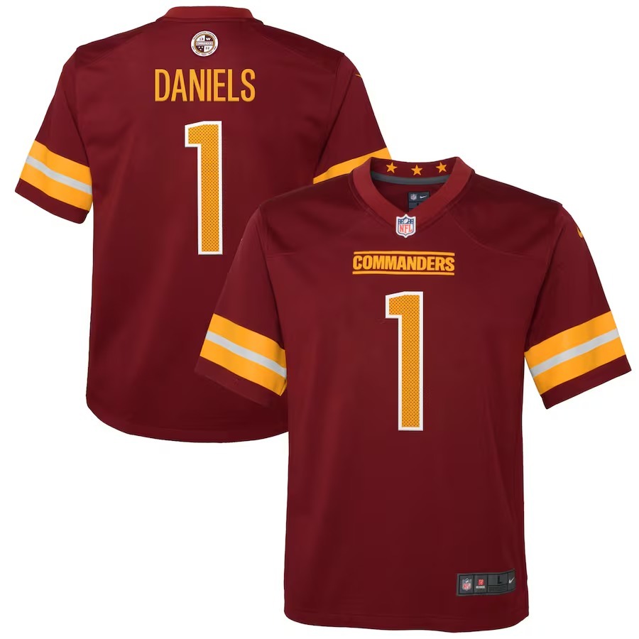 Youth Washington Commanders Jayden Daniels Nike Burgundy 2024 NFL Draft First Round Pick Player Game Jersey - Jersey