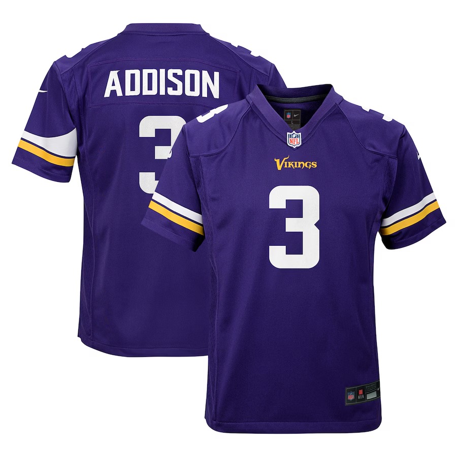 Youth Minnesota Vikings Jordan Addison Nike Purple Team Player Game Jersey - Jersey