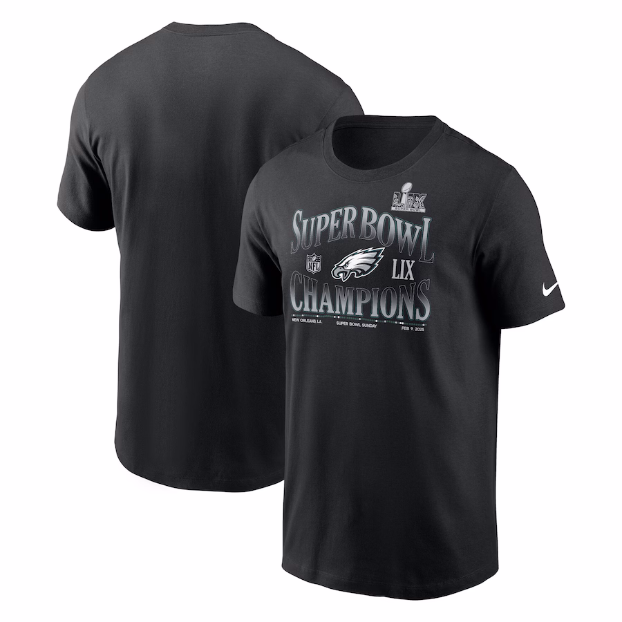 Men's Philadelphia Eagles Nike Black Super Bowl LIX Champions 90's Retro T-Shirt - Jersey
