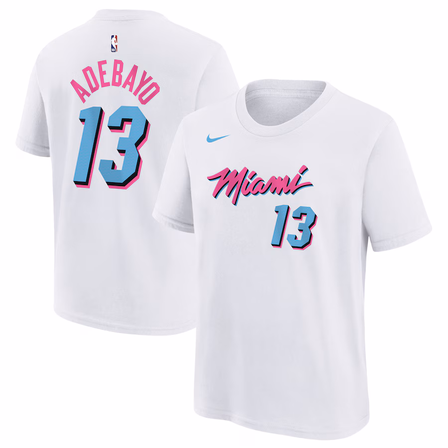 Youth Miami Heat Bam Adebayo Nike White 2024/25 City Edition Name & Number T-Shirt - Jersey
