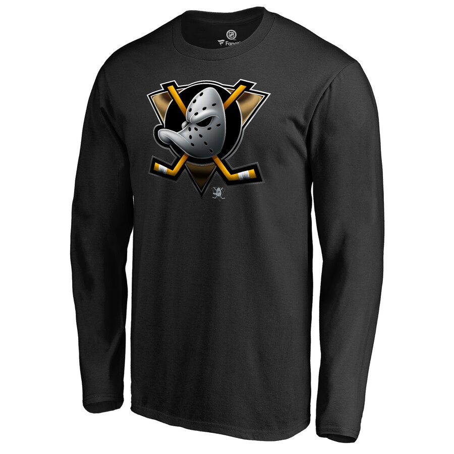 Men's Anaheim Ducks Black Midnight Mascot Long Sleeve T-Shirt - Jersey