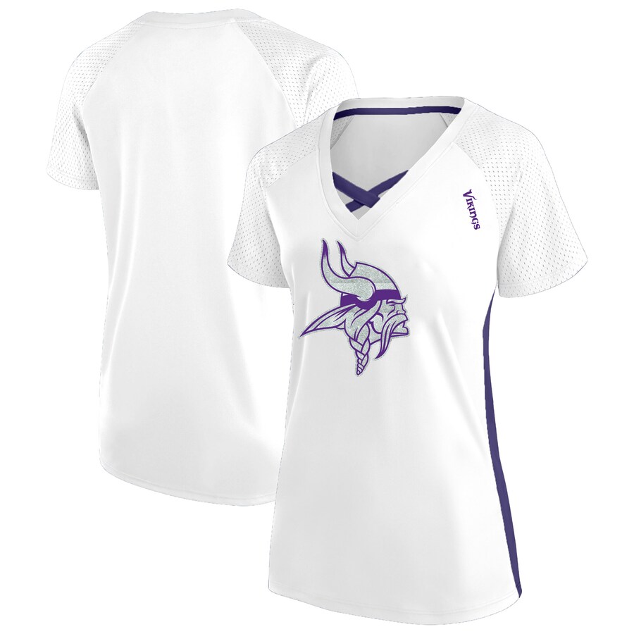 Women's Minnesota Vikings Fanatics White Plus Size Glitter Lace-Up V- Neck T-Shirt - Jersey