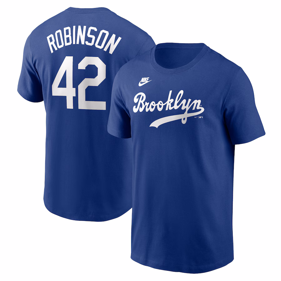 Men's Brooklyn Dodgers Jackie Robinson Nike Royal Cooperstown Collection Fuse Name & Number T-Shirt - Jersey