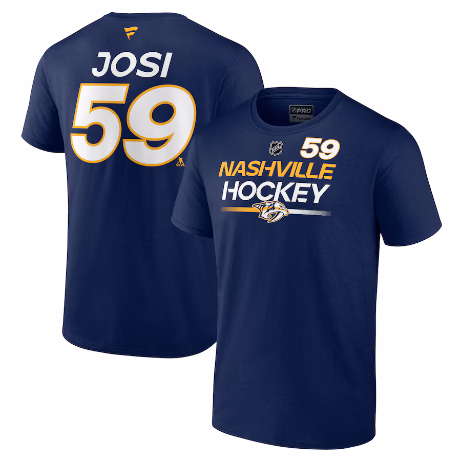 Men's Nashville Predators Roman Josi Fanatics Navy Authentic Pro Prime Name & Number T-Shirt - Jersey