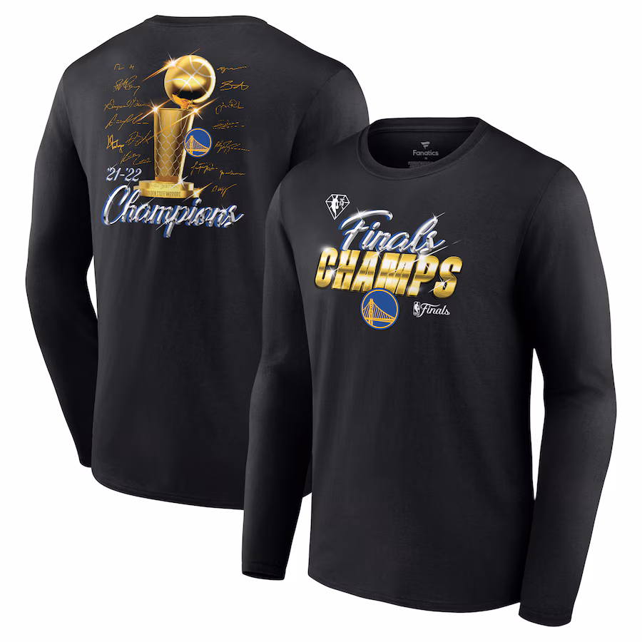 Men's Golden State Warriors Fanatics Black 2022 NBA Finals Champions Forward Roster Signature Long Sleeve T-Shirt - Jersey