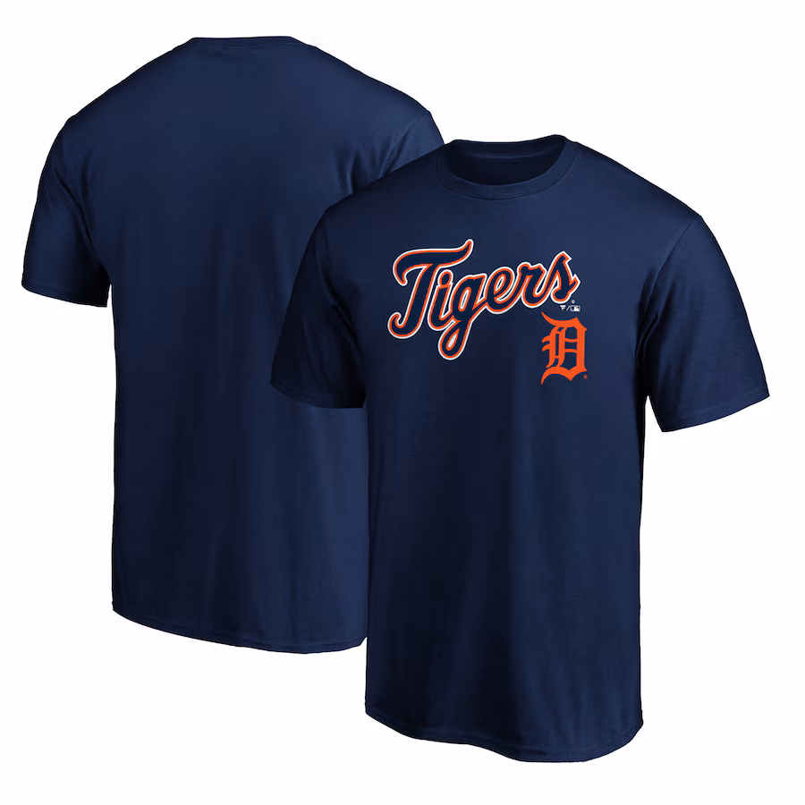 Men's Detroit Tigers Navy Team Lock Up Wordmark T-Shirt - Jersey