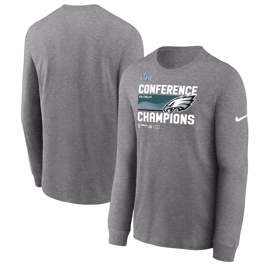 Men's Philadelphia Eagles Nike Charcoal 2022 NFC Champions Locker Room Trophy Collection Long Sleeve T-Shirt - Jersey