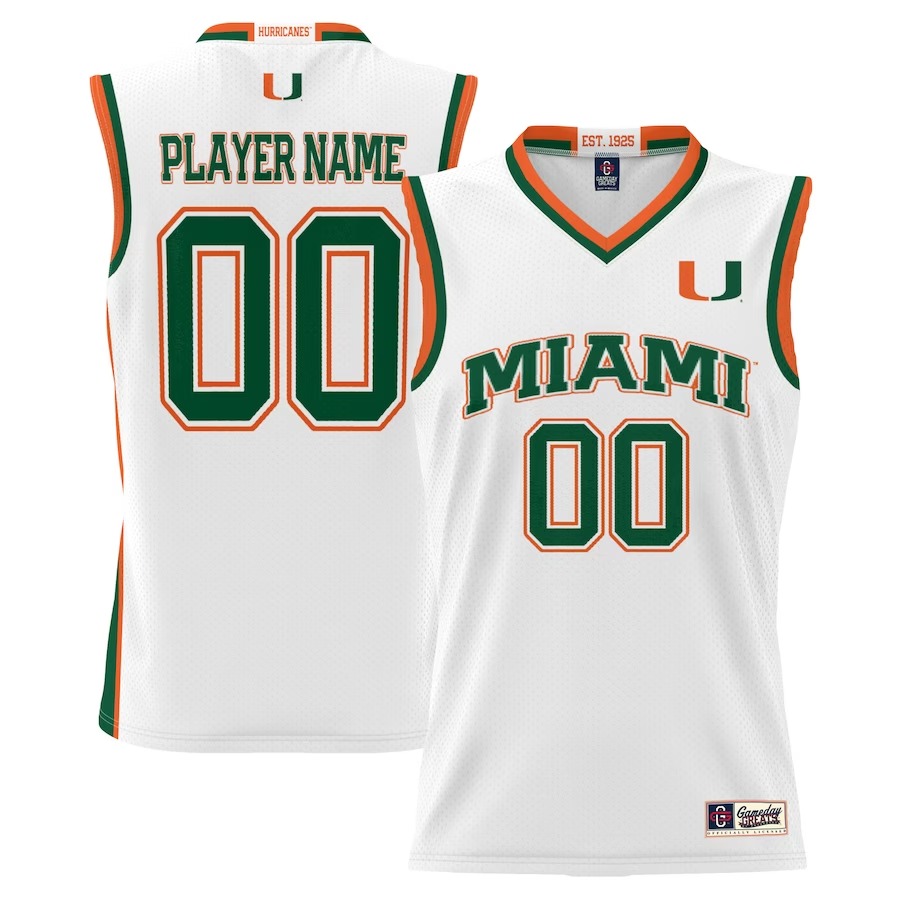 Miami Hurricanes GameDay Greats Youth Youth NIL Pick-A-Player Lightweight Basketball Jersey - White - Jersey