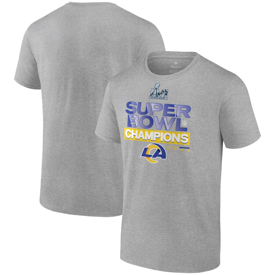 Men's Los Angeles Rams Fanatics Heathered Gray Super Bowl LVI Champions Locker Room Trophy Collection T-Shirt - Jersey