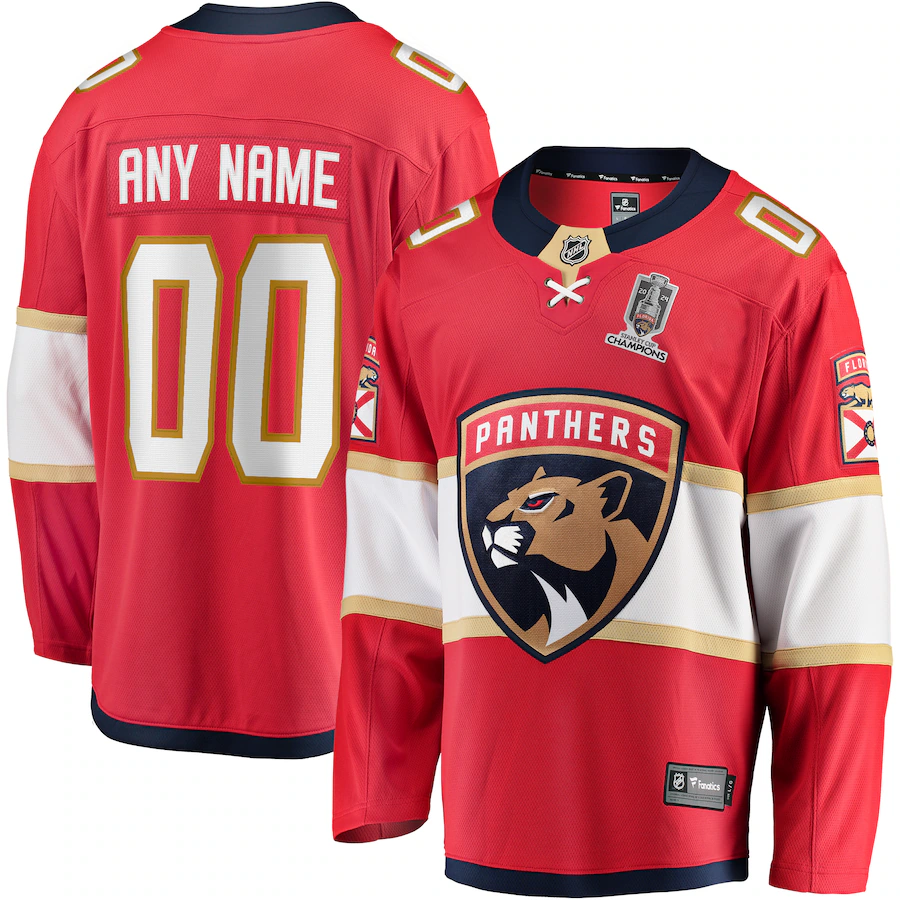 Men's Florida Panthers Fanatics Red Home 2024 Stanley Cup Champions Breakaway Custom Jersey - Jersey