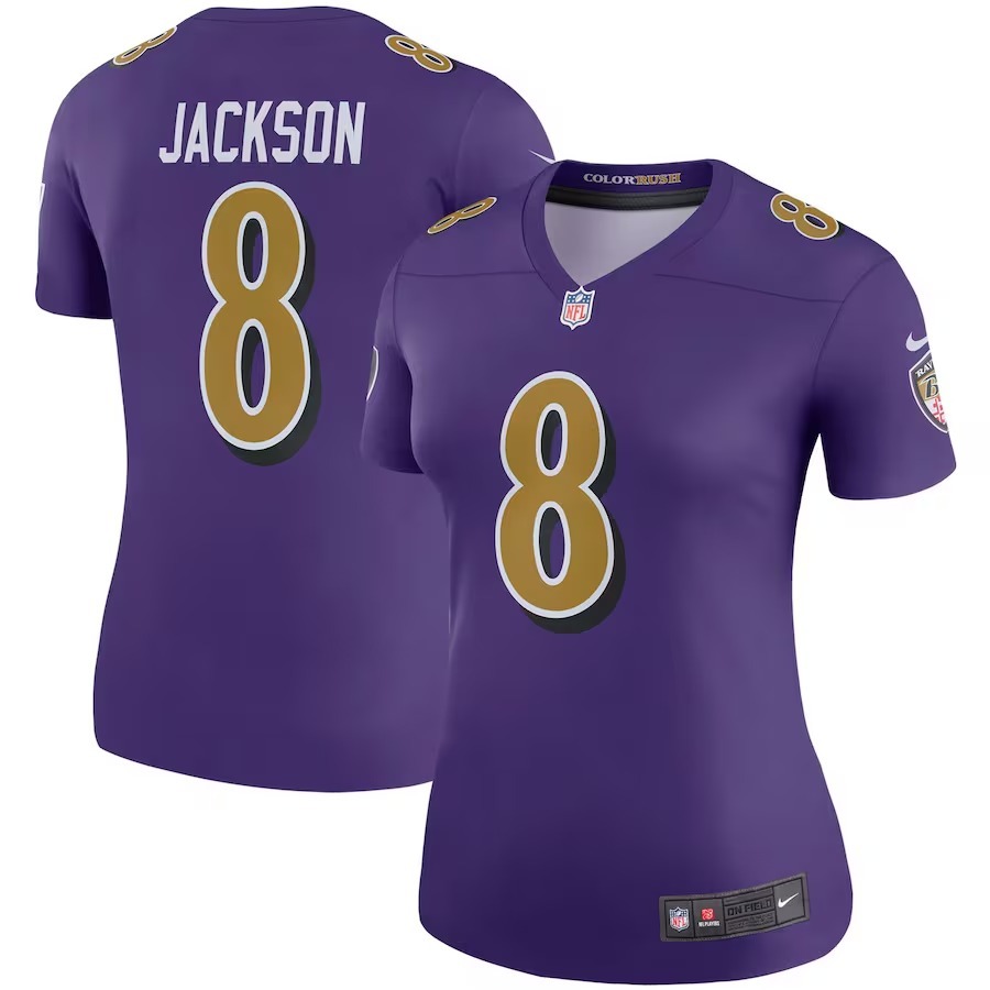 Women's Baltimore Ravens Lamar Jackson Nike Purple Alternate Legend Player Performance Top - Jersey