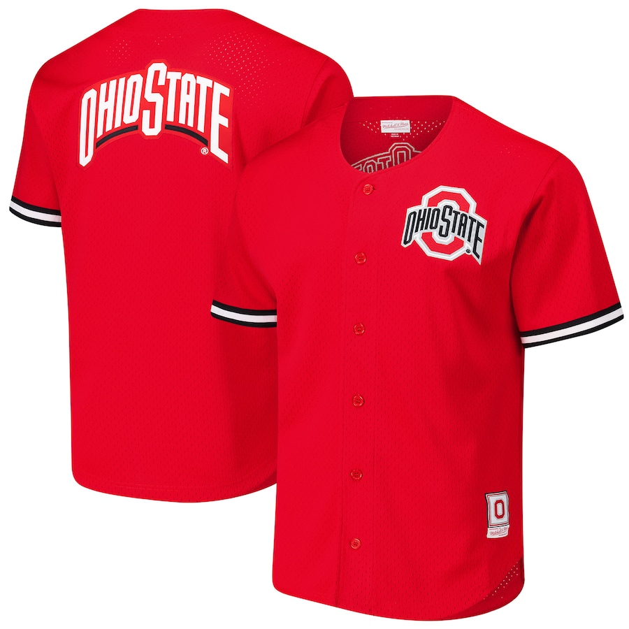 Men's Mitchell & Ness Scarlet Ohio State Buckeyes Game Time Vintage Mesh Button Front Top - Jersey