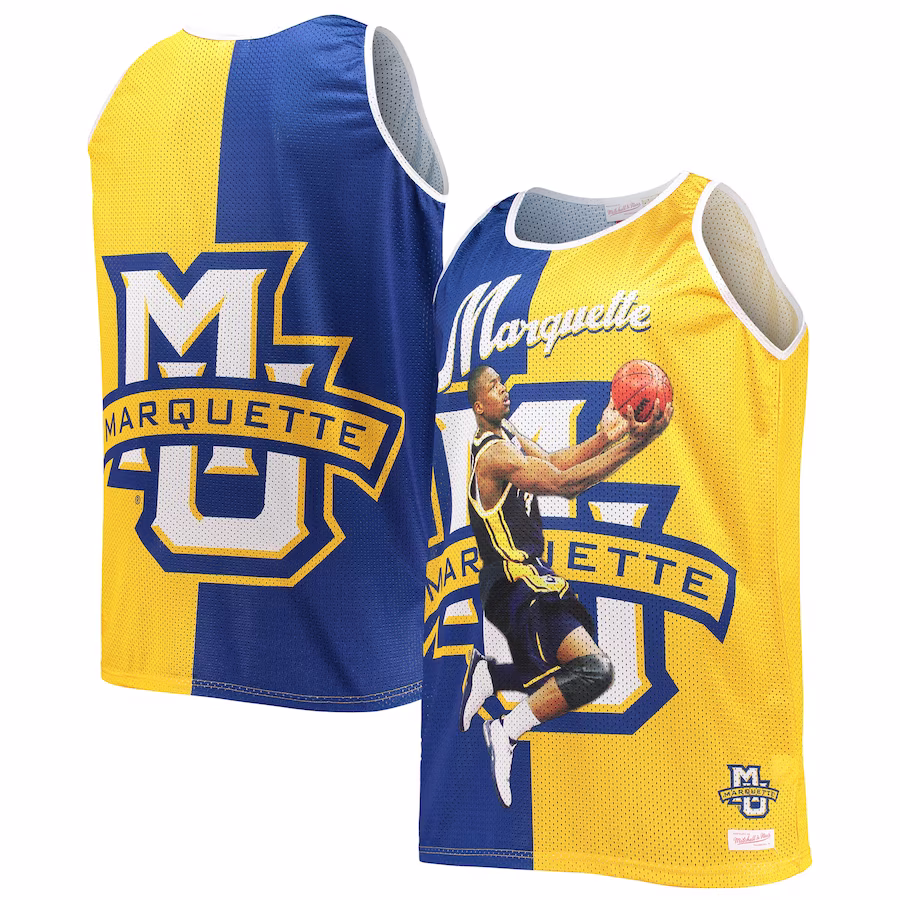 Dwyane Wade Marquette Golden Eagles Mitchell & Ness Sublimated Player Big & Tall Tank Top - Blue/Gold - Jersey
