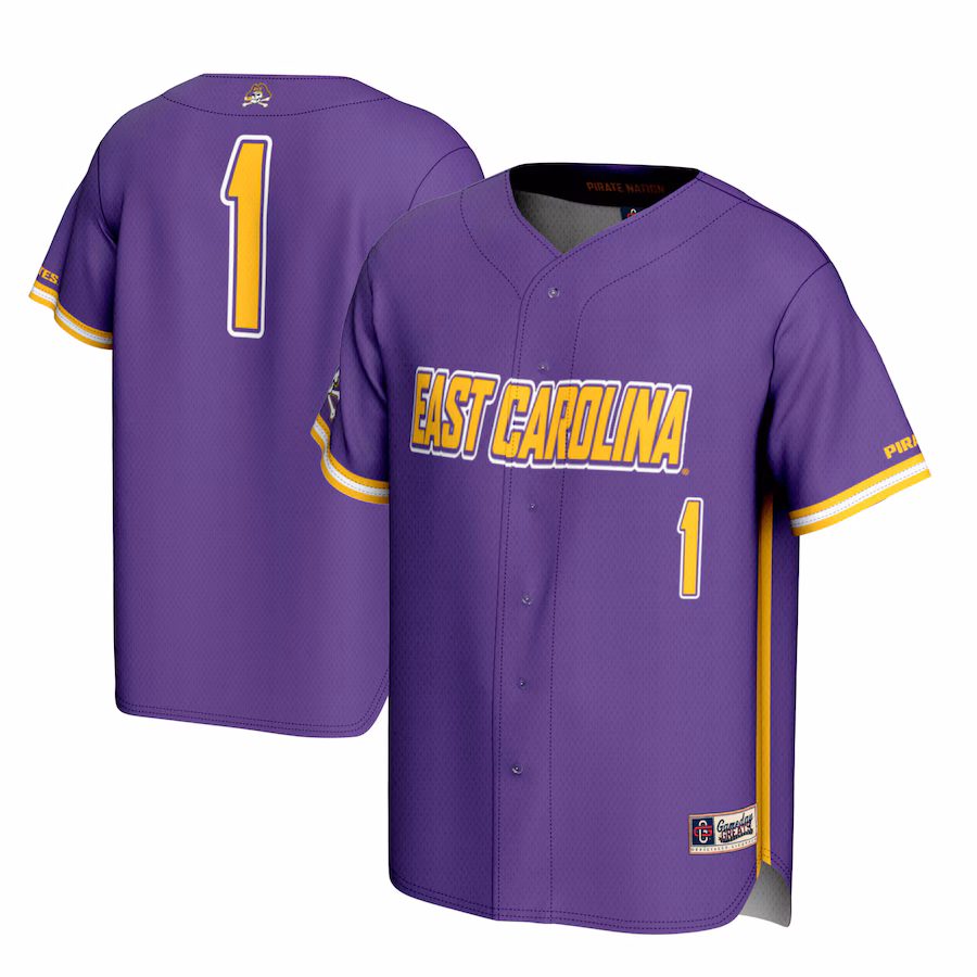 Youth GameDay Greats #1 Purple ECU Pirates Lightweight Baseball Jersey - Jersey