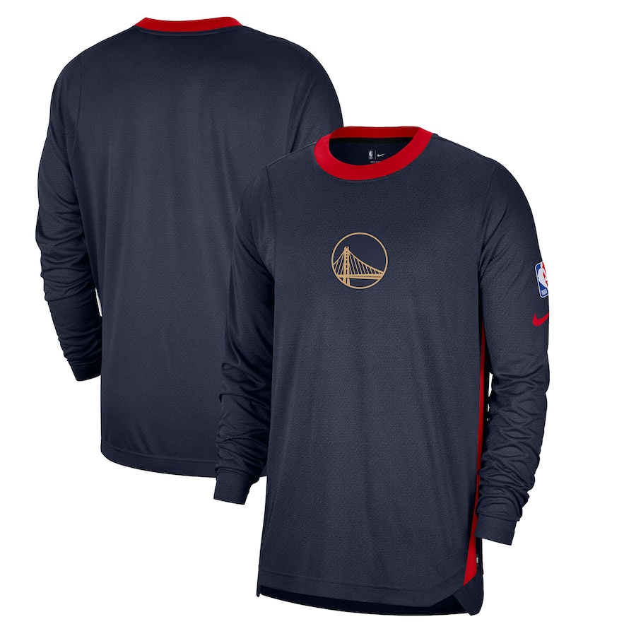 Men's Golden State Warriors Nike Navy 2024/25 City Edition Authentic Pregame Performance Long Sleeve Shooting T-Shirt - Jersey