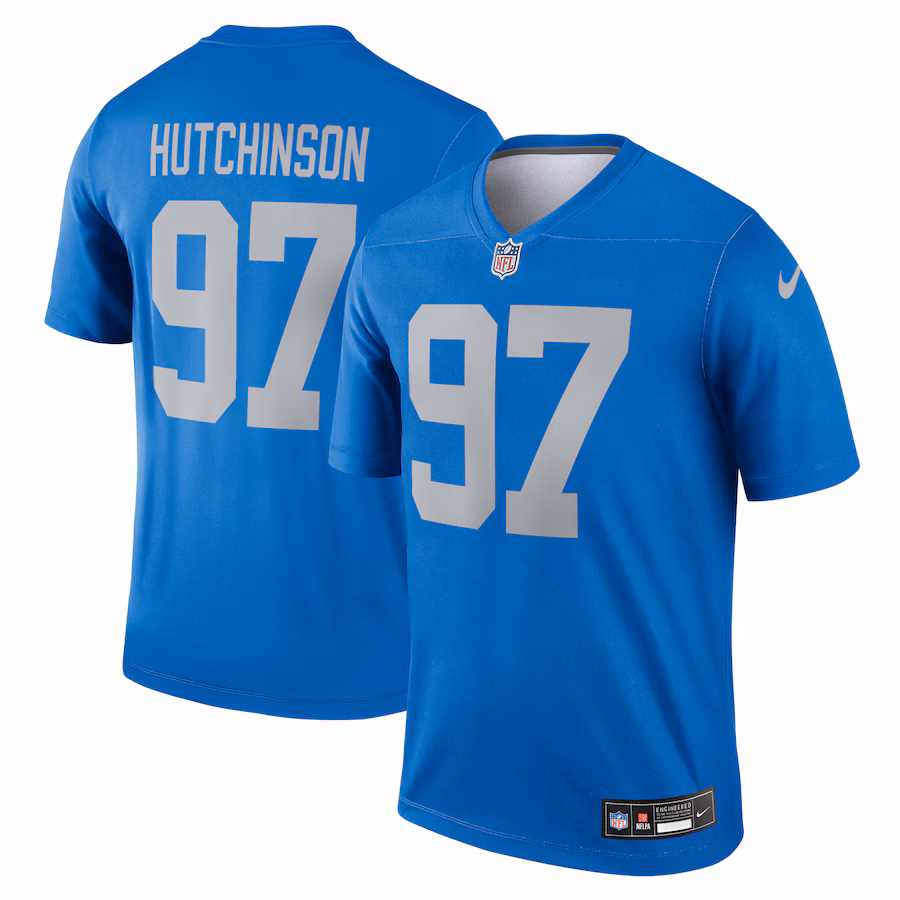 Men's Detroit Lions Aidan Hutchinson Nike Blue Alternate Legend Player Performance Top - Jersey