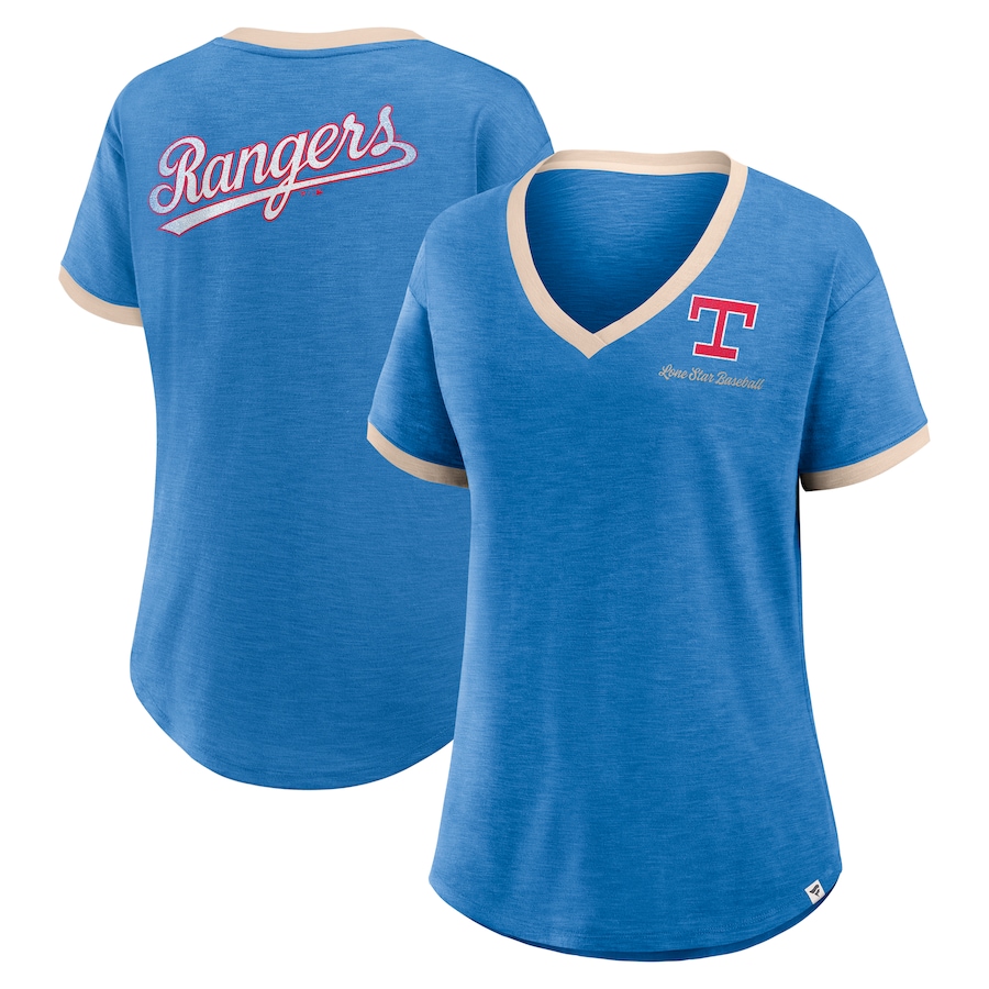 Women's Texas Rangers Fanatics Royal Binge Worthy Stadium Slub V-Neck T-Shirt - Jersey