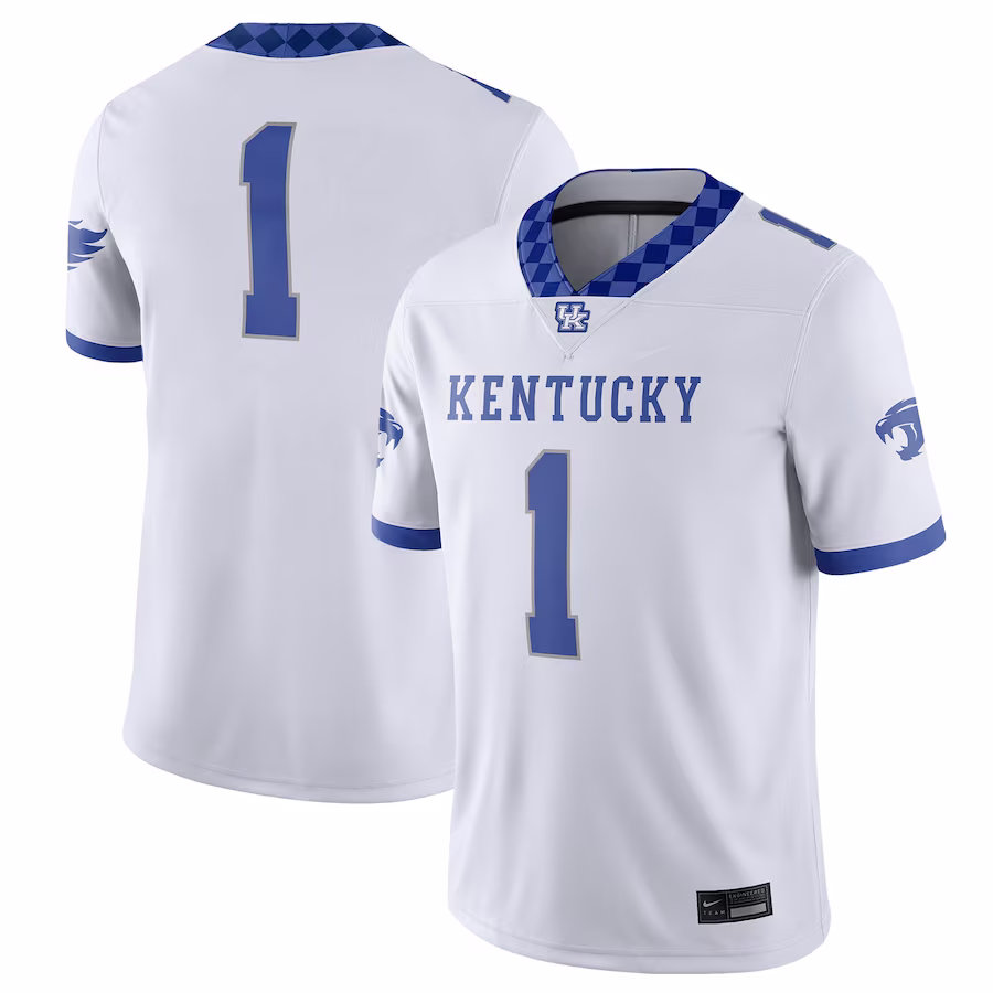 #1 Kentucky Wildcats Nike Football Game Jersey - White/Royal - Jersey