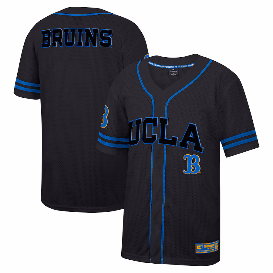 Men's Colosseum Black UCLA Bruins Free Spirited Mesh Button-Up Baseball Jersey - Jersey