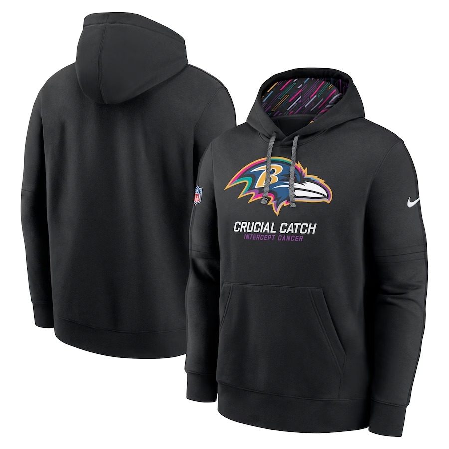 Men's Baltimore Ravens Nike Black 2024 NFL Crucial Catch Club Pullover Hoodie - Jersey