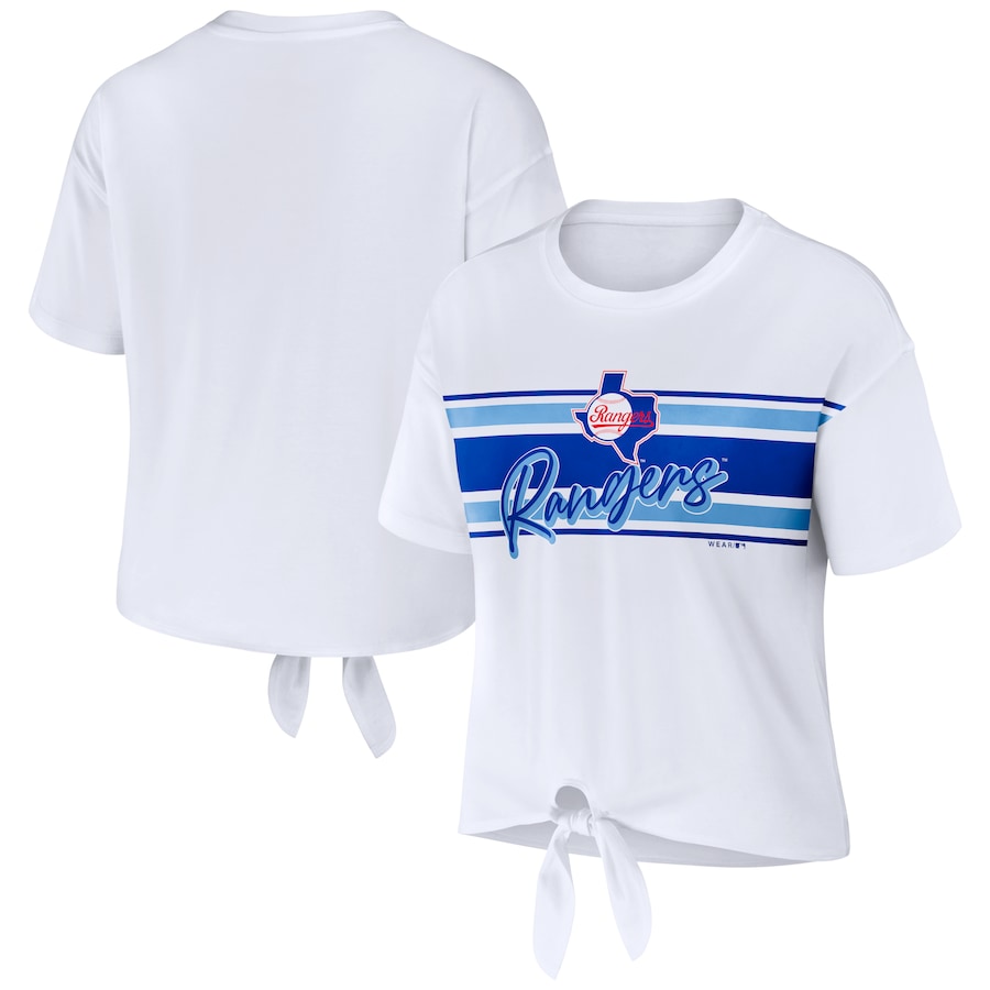Women's Texas Rangers WEAR by Erin Andrews White Tie-Front T-Shirt - Jersey