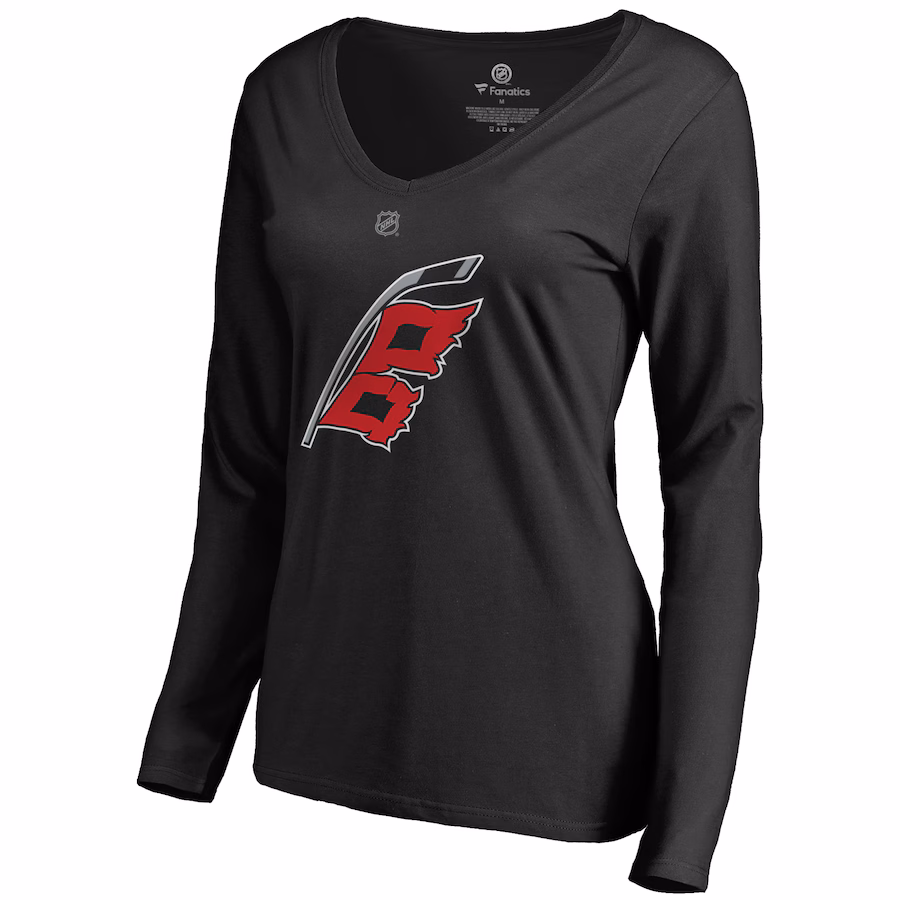 Women's Carolina Hurricanes Black Team Alternate Long Sleeve V-Neck T-Shirt - Jersey
