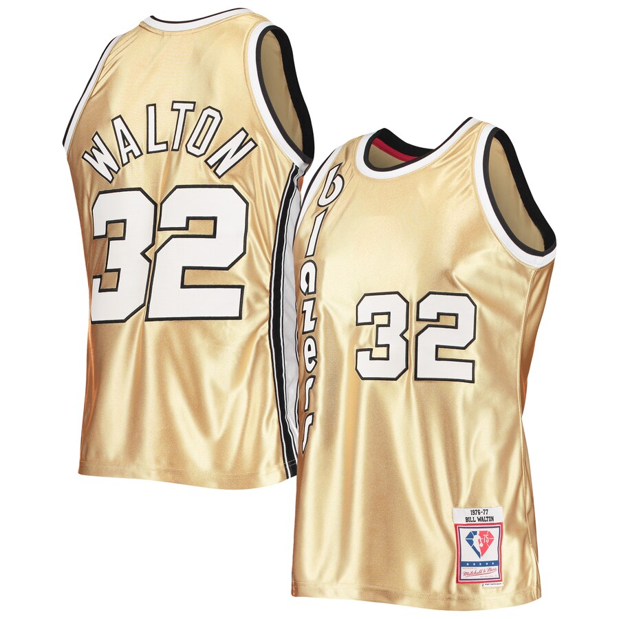 Men's Portland Trail Blazers Bill Walton Gold Mitchell & Ness 75th Anniversary 1976/77 Hardwood Classics Swingman Jersey - Jersey