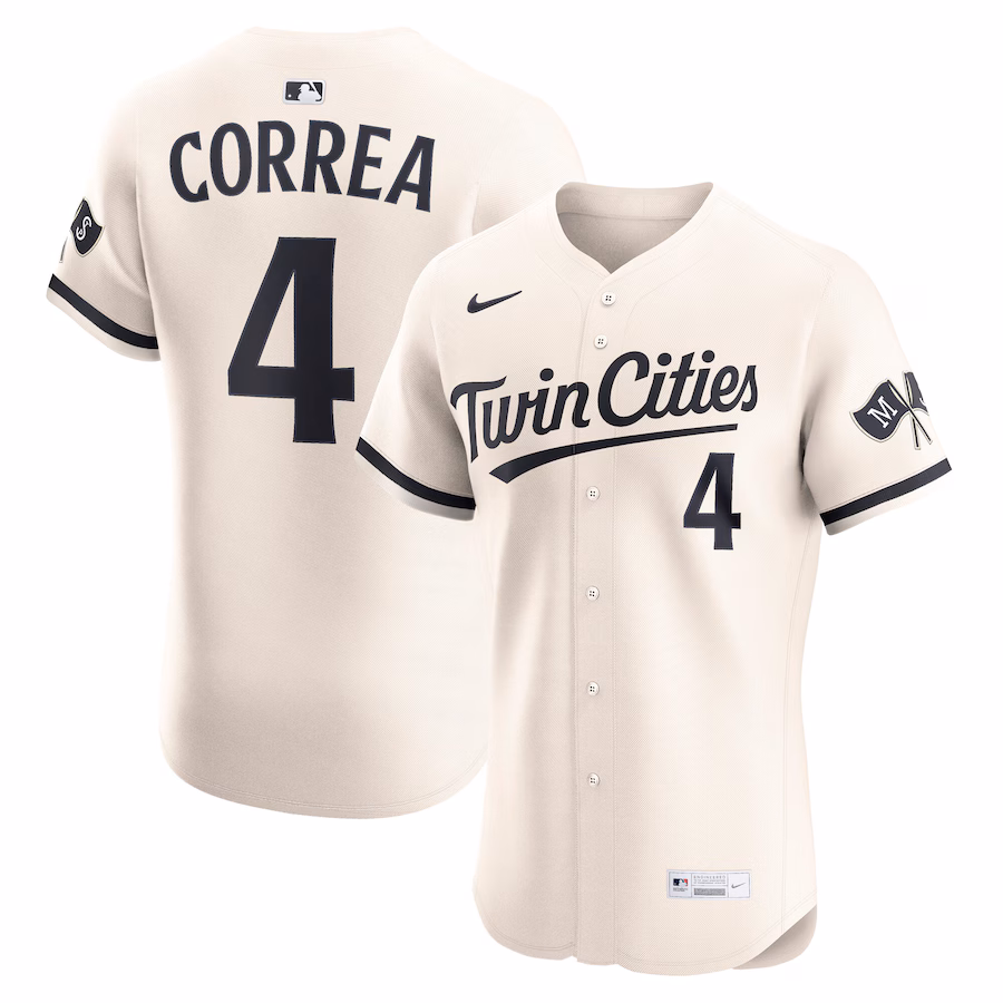 Men's Minnesota Twins Carlos Correa Nike Cream Alternate Elite Player Jersey - Jersey