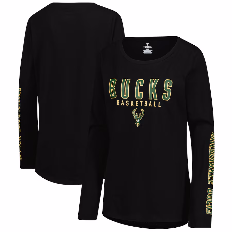 Women's Milwaukee Bucks Fanatics Black Top Baller Long Sleeve T-Shirt - Jersey