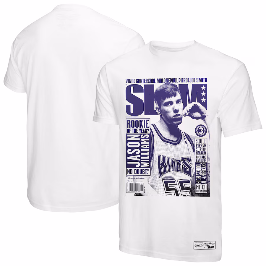 Men's Sacramento Kings Jason Williams Mitchell & Ness White SLAM Gradient T-Shirt - Jersey