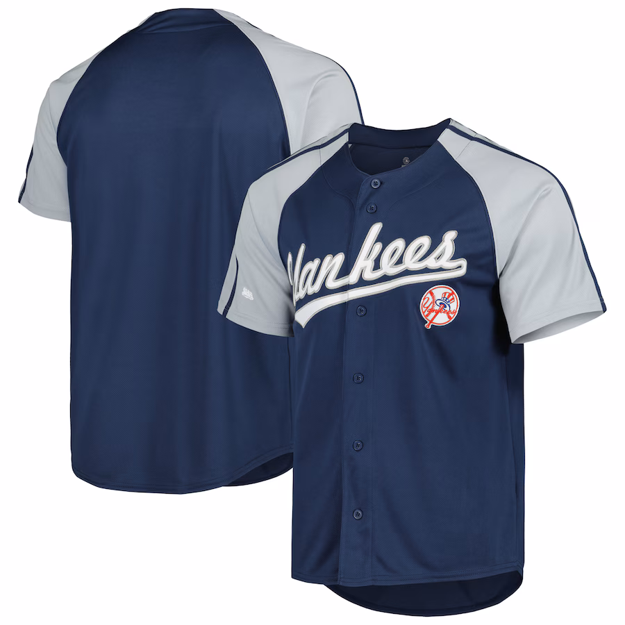 Men's New York Yankees Stitches Navy Button-Down Raglan Fashion Jersey - Jersey