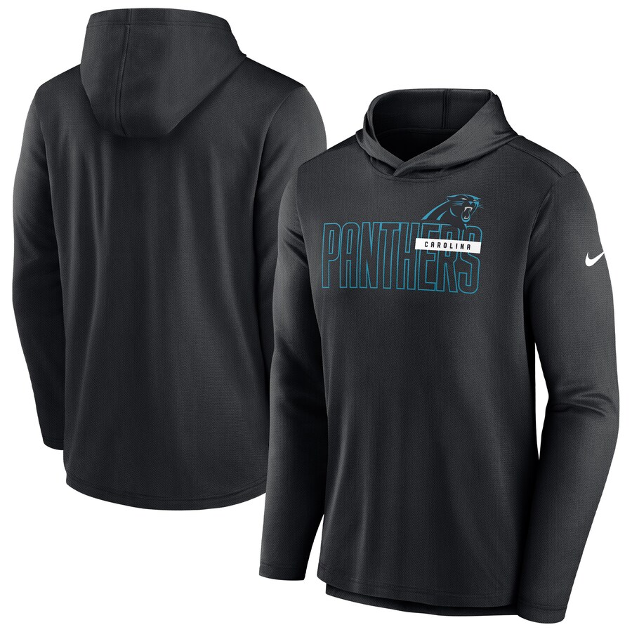 Men's Carolina Panthers Nike Black Lightweight Performance Hooded Long Sleeve T-Shirt - Jersey